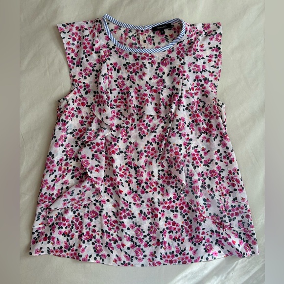 Floral Ruffle Blouse with Striped Trim - Picture 1 of 5